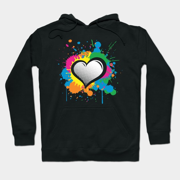 Love Heart Multi Color Paint Splash Splatter Hoodie by fizzyllama